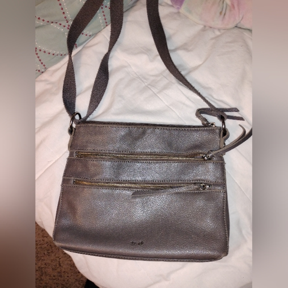 The Sak Gray Leather Crossbody Bag